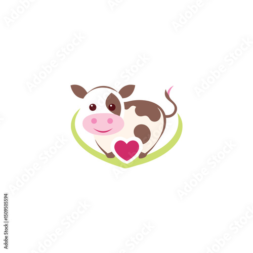 Lovely Cow Logo. Happy and Playful Cow Character for Cute Branding