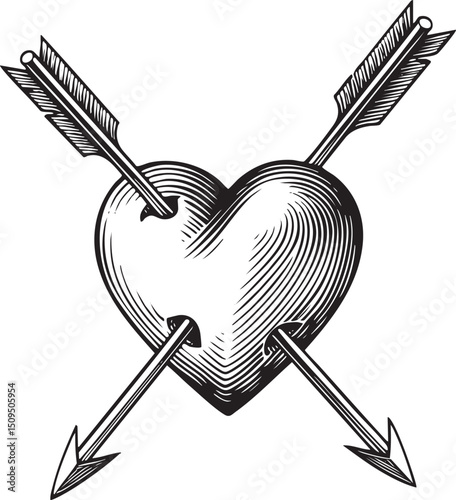 Two arrows pierce a heart .