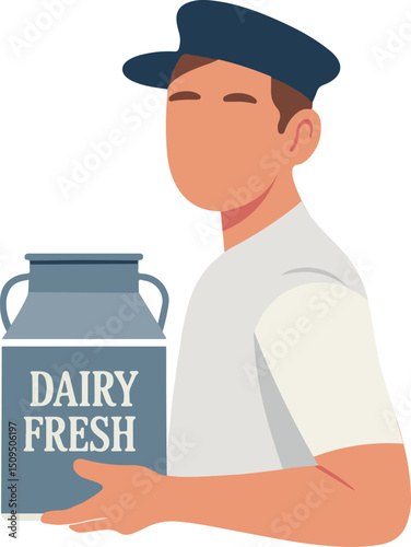 Dairy Worker with Milk Container