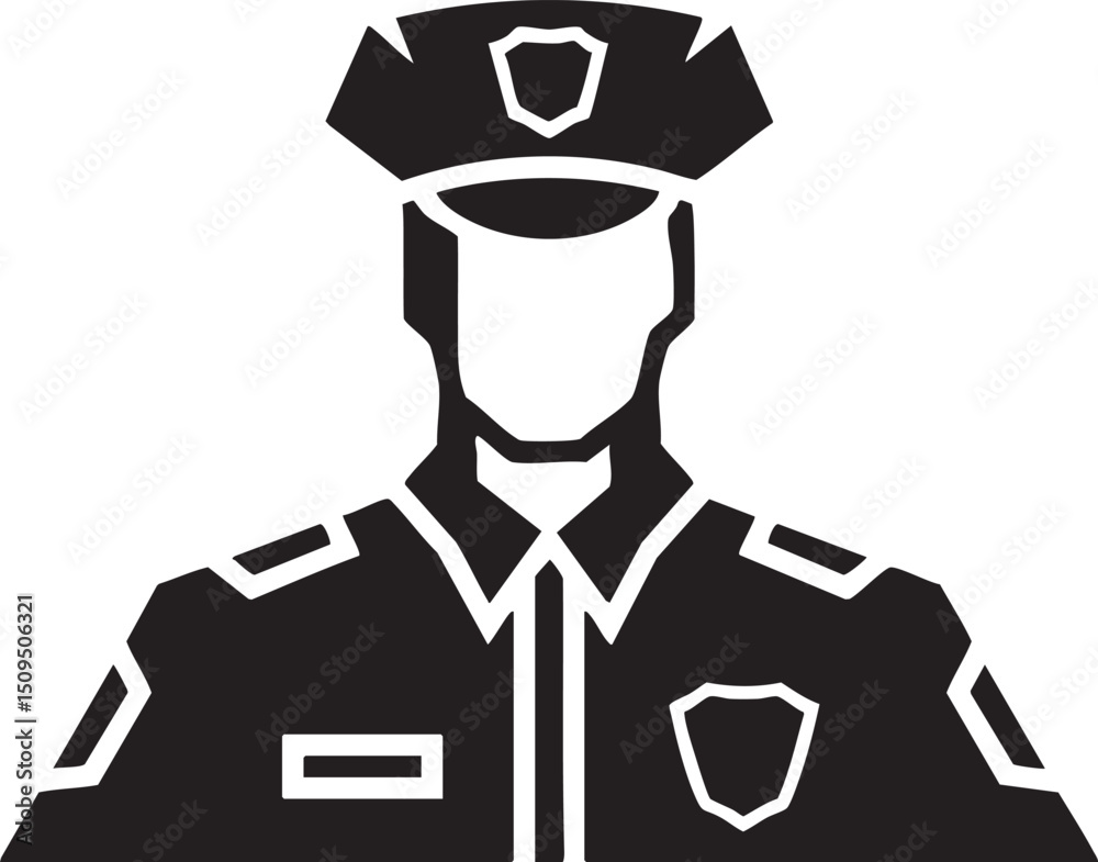 Naklejka premium silhouetted police officer stands attentively in a formal uniform.