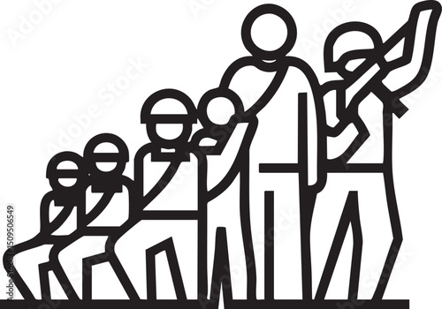 group of diverse individuals progressively ascend a set of steps.