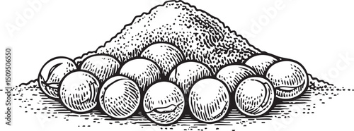 large mound of smooth rounded stones rests on a horizontal .