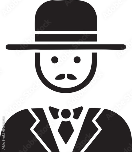monochrome depicts a gentleman wearing a bowler hat and suit.