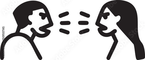 Two figures engage in a silent argument separated by a of dots.