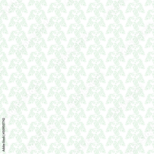 Elegant repeating pattern of stylized floral elements on a white background creating a delicate design