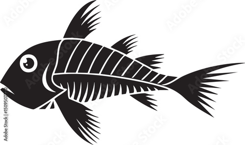 stylized black fish rests on a white background.
