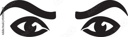 Two stylized eyes gaze intently with arched brows.
