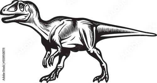 skeletal raptor stands confidently poised for action.