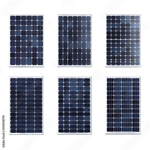 Solar panels array alternative energy renewable electricity generation isolated on transparent background photo