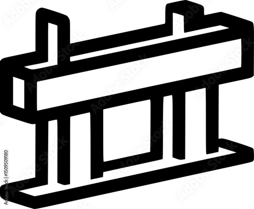 A minimalist blackandwhite isometric illustration of a pommel horse