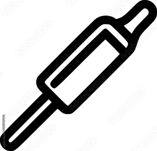 Black line drawing of a dropper angled upwards with a bulb and a stem visible