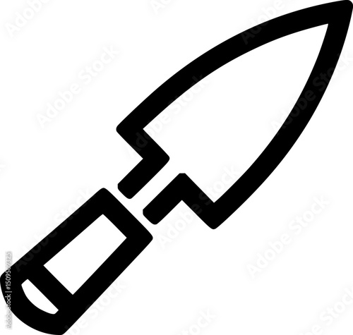 Black outline of a garden trowel with a handle and pointed blade