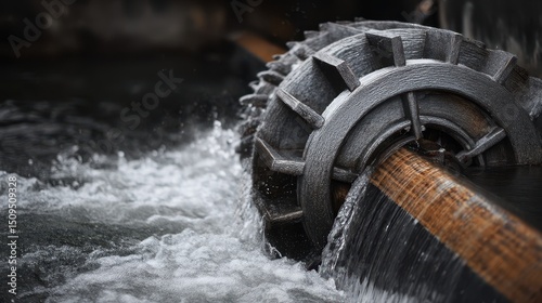 Close-Up of Water Wheel Turning in Fast-Flowing Water
