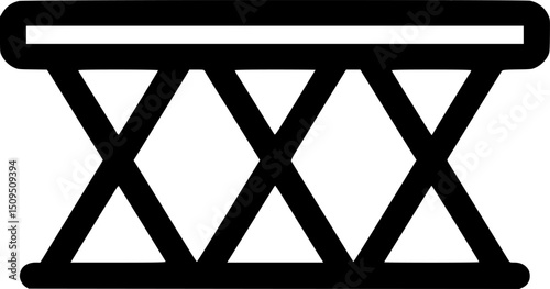 Black trestle table icon with three intersecting support beams