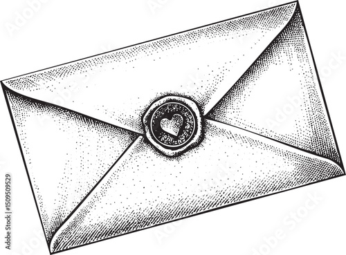 closed white envelope with a circular seal featuring a heart emblem.
