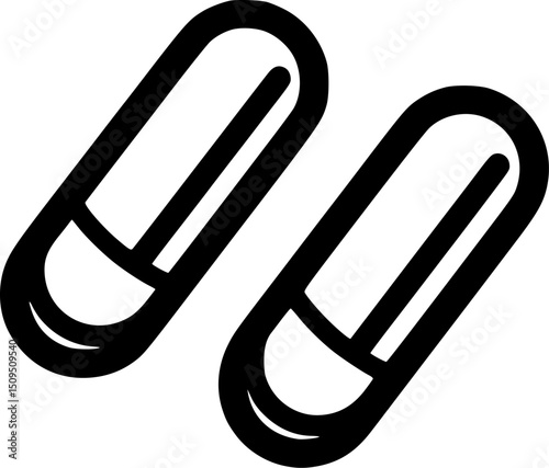 Two black outlined capsule pills diagonally angled sidebyside