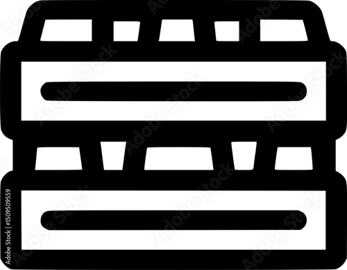 Twotiered rectangular structure with openings and horizontal bars