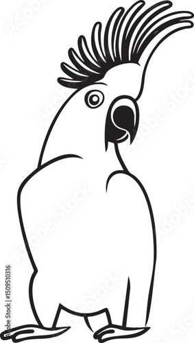 stylized black and white of a cockatoo with an elaborate .