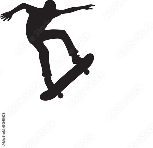 silhouetted figure performs a skateboard trick in mid-air.