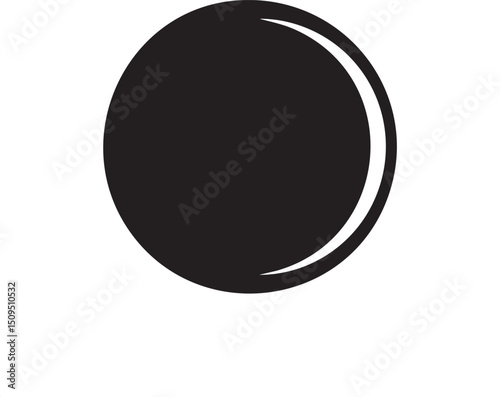 black circle partially obscured by a moon on a white background.
