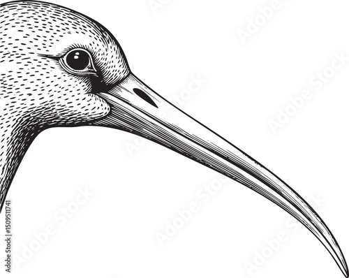 detailed black and white of a bird’s head.