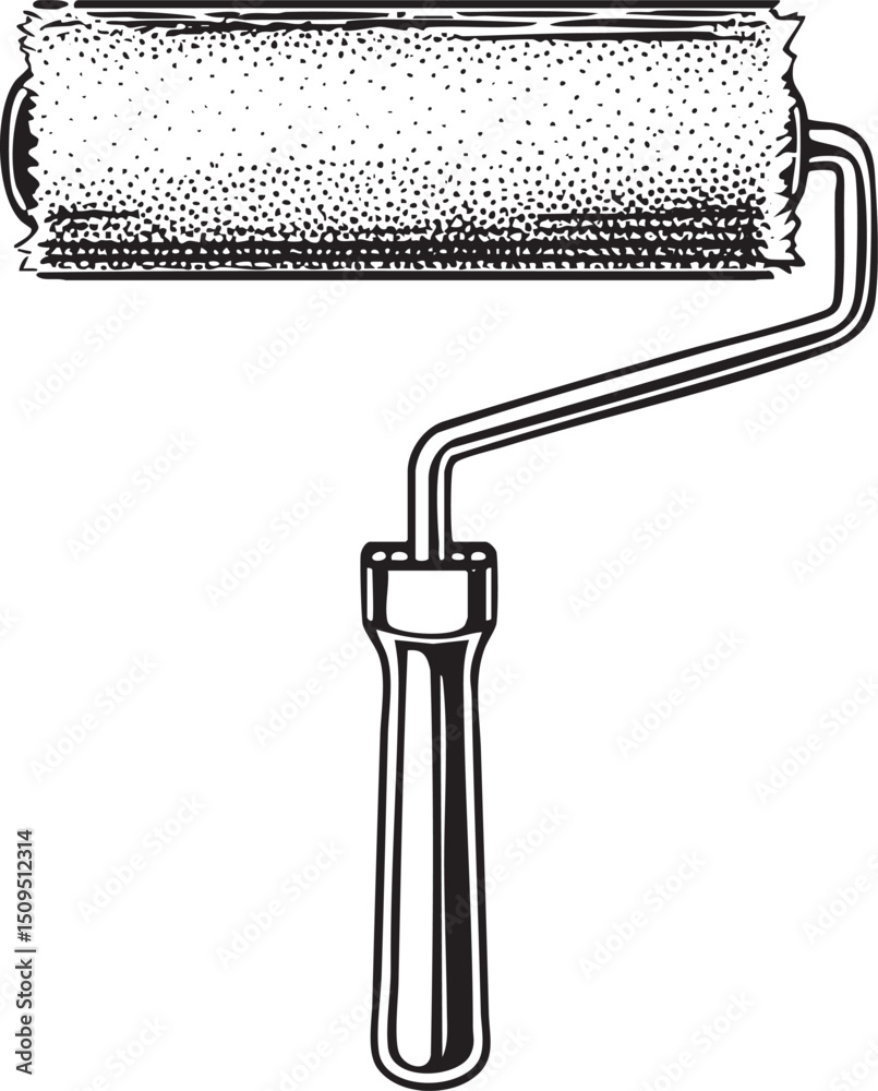 Obraz premium black paint roller rests on a wooden handle.