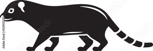 black weasel walks confidently across a white surface.