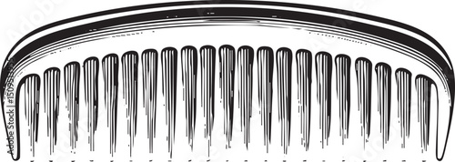 black comb with parallel teeth is displayed against a white background.