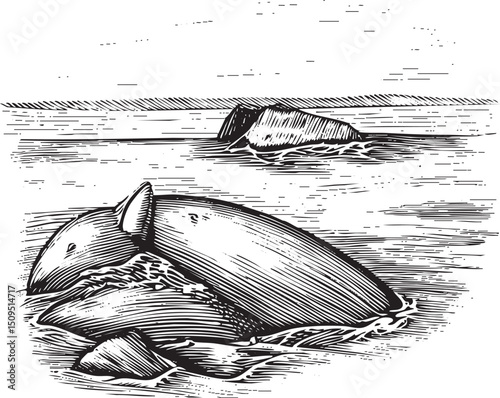 large whale gracefully swims through a calm ocean.