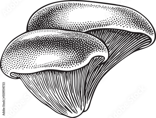 Two stylized mushrooms stand upright on a textured surface.