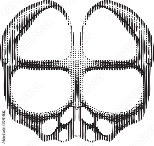 detailed black and white skull with intricate dot .