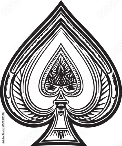 stark black and white of an ace of spades playing card.