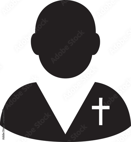 silhouetted figure wears a clerical collar with a prominent cross.