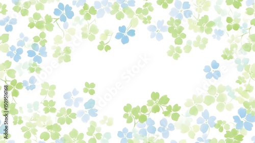Soft Watercolor Floral Frame Green Blue Flowers