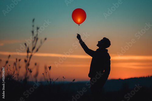 Silhouette of a man letting go of a balloon