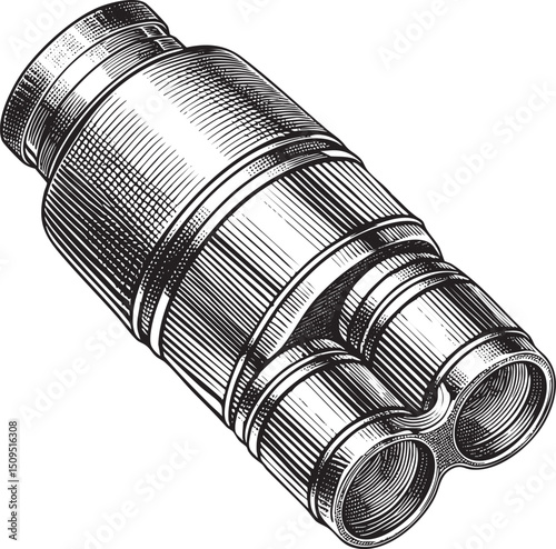 black and white of a double-barrelled telescope.