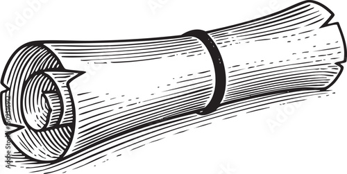 rolled parchment scroll rests on a textured surface.
