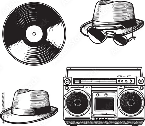 Vintage record player and accessories create a nostalgic scene.