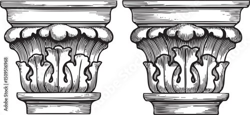 Two ornate classical columns stand side-by-side.