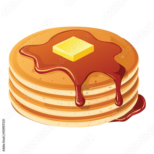 pancakes with butter and syrup - vector illustration