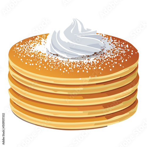 pancake topped with powdered sugar and cream - vector illustration