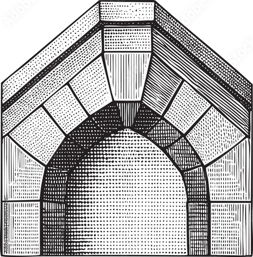 detailed black and white of a stone archway.