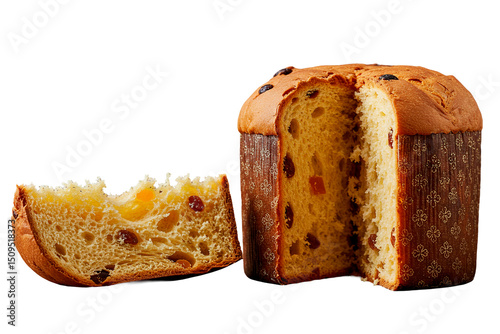 Freshly baked Christmas Panettone with slice