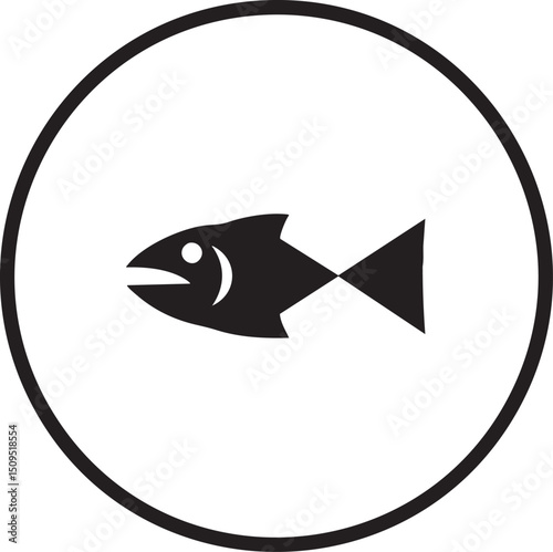stylized black fish is displayed within a white circle.