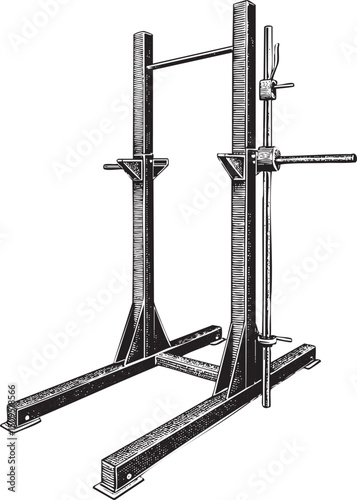 sturdy metal weight rack stands upright supporting a barbell and adjustable height.