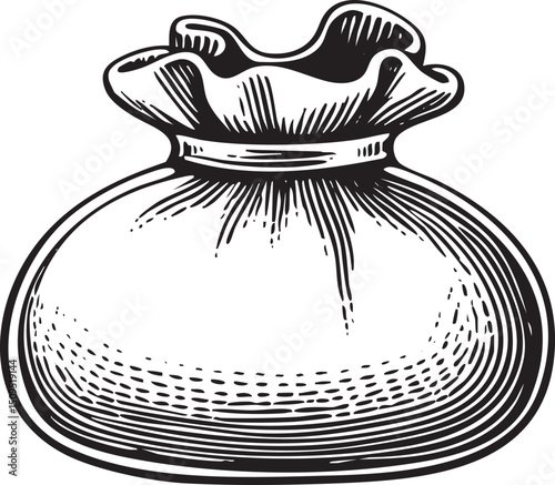 detailed sketch of a rounded sack with a ruffled top.