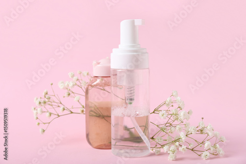 Skincare product bottles wi...