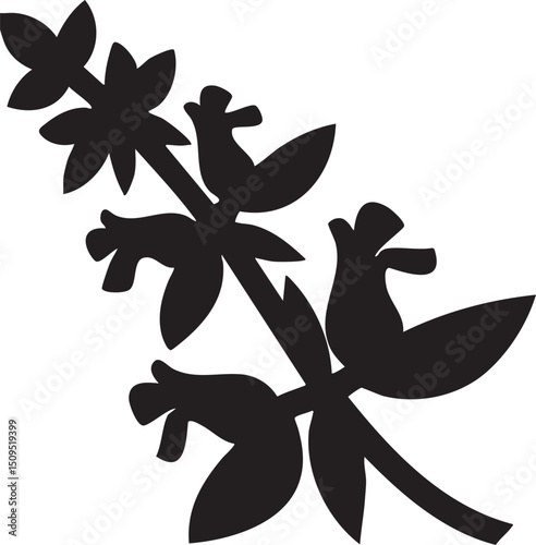 silhouette of a flowering plant with delicate petals and leaves.