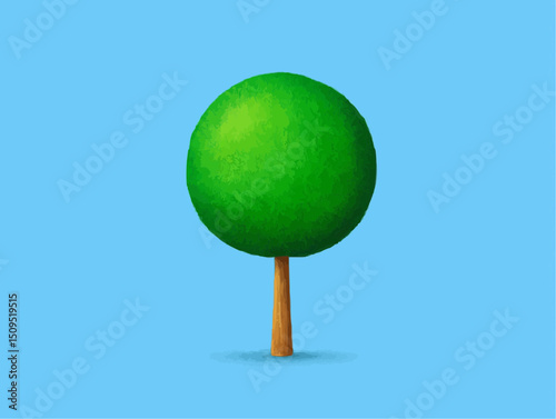 Runder grüner Baum auf blauem Grund

