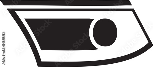 sleek stylized headlight reflects a circular light source.